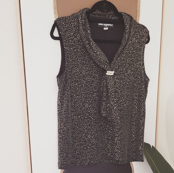 Karl Lagerfeld Black and Gold Women's knit Top Sz M - Picture 2 of 14